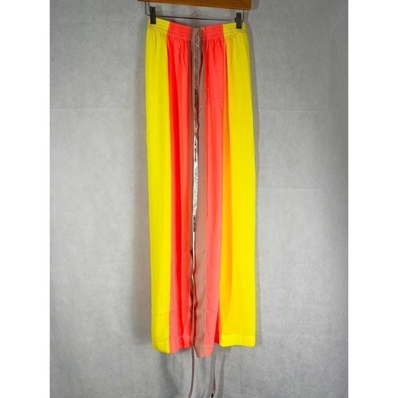 House of CB Margot Wide Leg Pants Size XS Yellow And Neon Coral - Picture 3 of 10